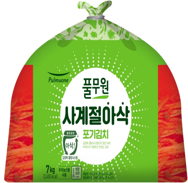 풀무원 간단반찬 혼밥 엄마손맛 우리가족반찬 업소용 [생산직송] 사계절 아삭 포기김치 7kg, 1개