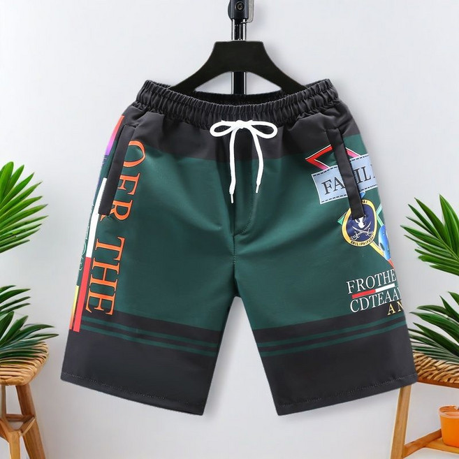 男士夏季五分寬鬆短褲, 1個, K-017#綠色3XL 建議150-160斤