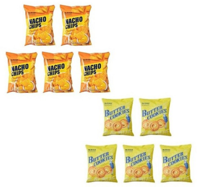 노브랜드 나쵸칩 체다치즈맛 155g x5개 + 부드러운 버터쿠키 330g x5개 학교 사무실 탕비실 과자간식 (49784679), 기본