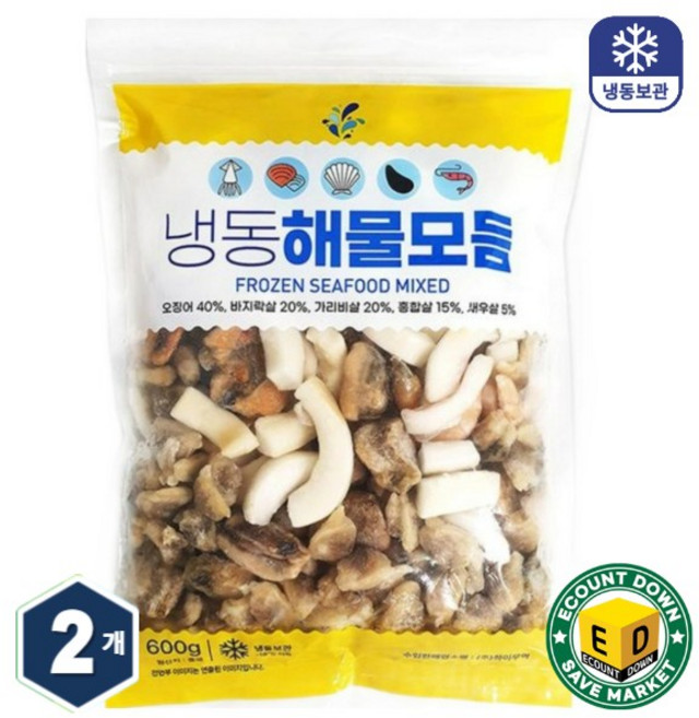깔끔손질 해물 모듬 지퍼백 포장, 2개, 600g