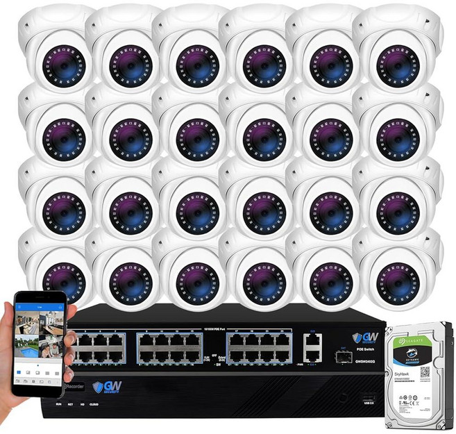 GW Security 32 채널 4K NVR 5MP H.265 IP 감시 보안 카메라 시스템 24피스 슈퍼 HD 1920P 내후성 마이크로폰 PoE 보안 돔 카메라 AI 인, GW Security 32 채널 4K NVR 5MP H