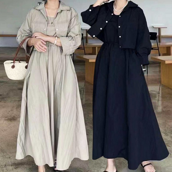 모던허니 민소매 원피스 셔츠 세트 간절기템 데이트룩 출근룩 스트링