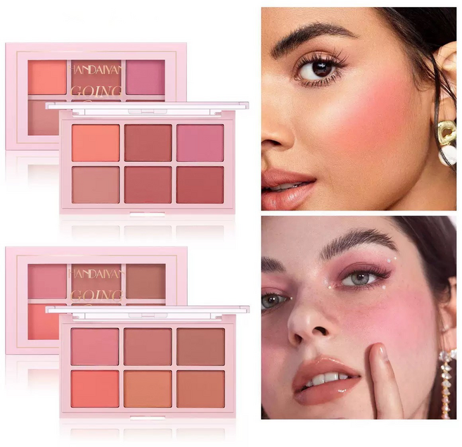 6컬러 파우더 블러셔 팔레트 맑은 발색 자연스러운 혈색 레이어링 볼터치 데일리 치크, 1개, 02#