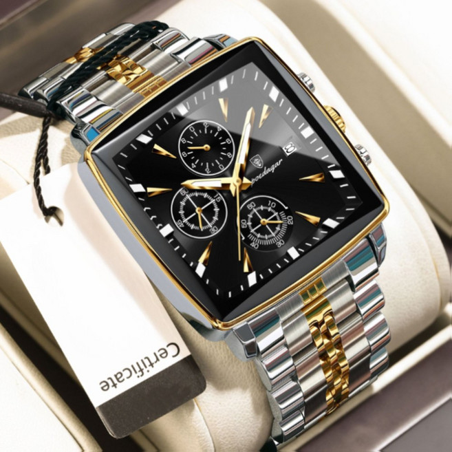 포스워백 남자 사각 쿼츠 메탈 손목시계