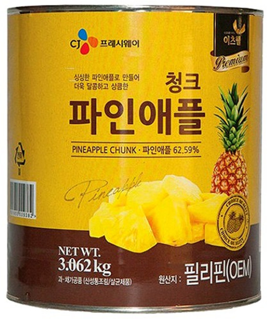 이츠웰 프리미엄 파인애플 청크 3kg, 6개, 3.062kg