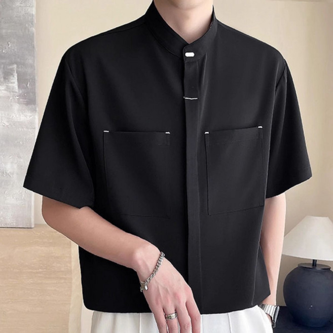 【國風新潮】中式立領襯衫 男士襯衫 短袖襯衫 夏季襯衫 休閒襯衫 半袖襯衫 潮牌襯衫 2025新款設計 高級感百搭 商務休閒兩穿