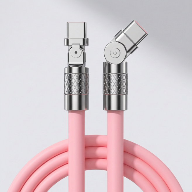 제이엘 120w 초고속 C to C 충전케이블 180도 회전 케이블, 1개, 핑크, 1.5m