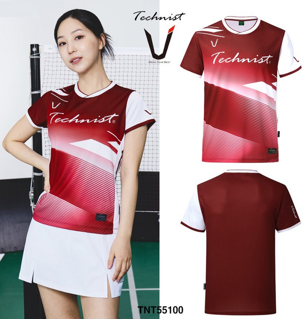테크니스트 배드민턴 남성 여성 티셔츠 반팔 상의 와인 화이트 TNT55100