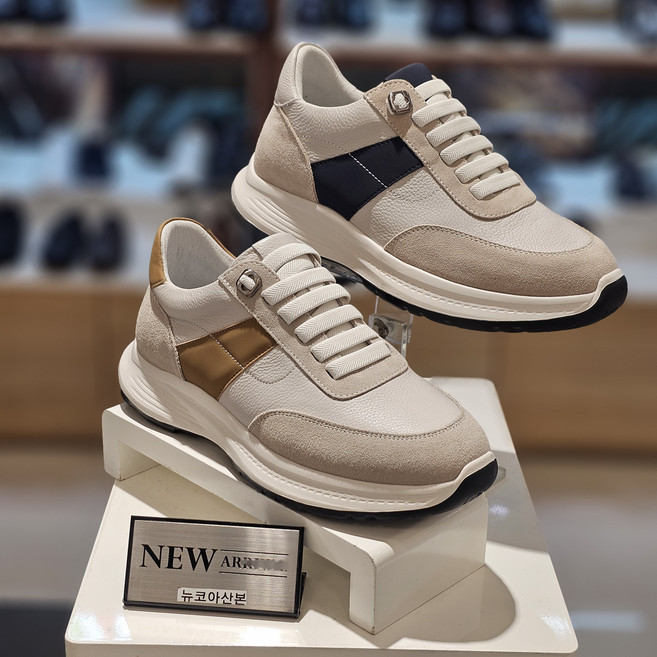 미셸 by 탠디 Y25029 쿠션 밴딩 소가죽 남성 스니커즈 (4CM굽) Y25SH029B