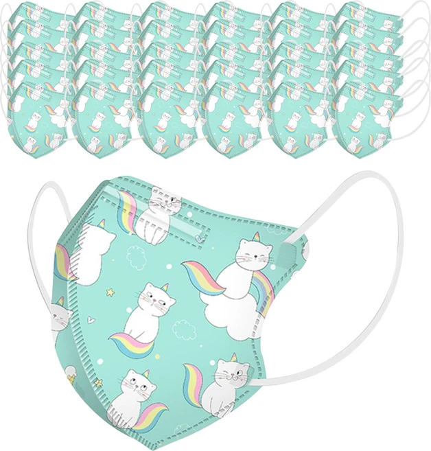 원올스 깜찍이 유아용 2D 어린이 마스크 초소형 소형 60매, 6개, T5_4~8세_무지개캣, 10개입 - 쿠팡
