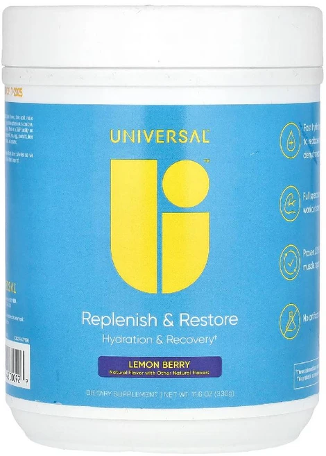 유니버셜 뉴트리션 리플레니시 & 리스토어 레몬 베리 330g(11.6oz), 1개, 330g - 쿠팡