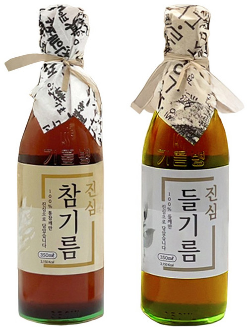 단1회착유 들깨 통참깨 100% 진심 참기름&들기름 세트(350ml+350ml), 1세트, 700ml
