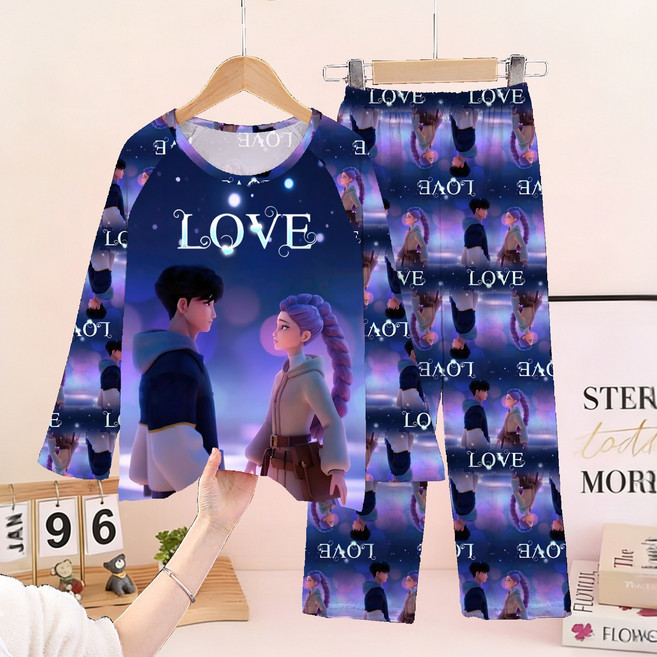 獵魔女團兒童睡衣中大童薄款長袖長褲休閒套裝小女孩卡通家居服