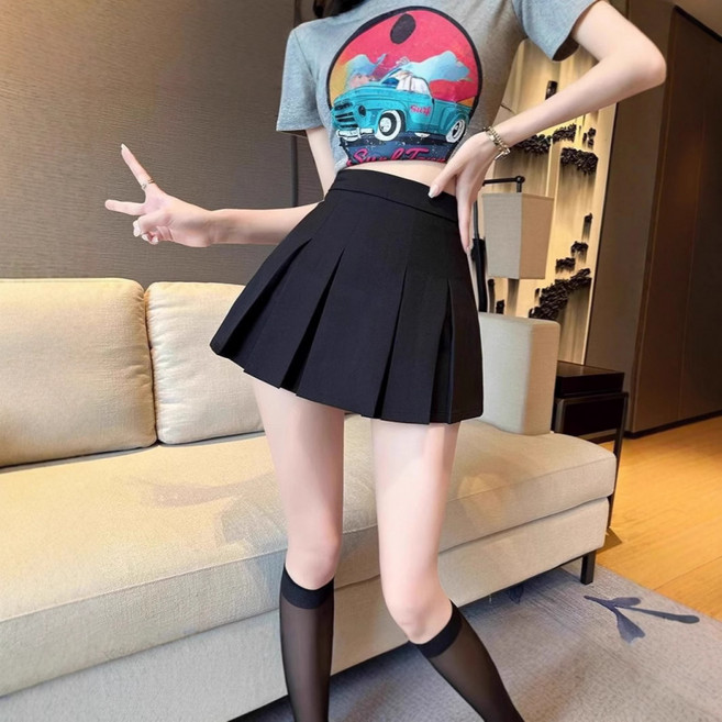 SAHINER 여성 하이웨스트 플리츠 A라인 미니 스커트 봄여름 BDQ05