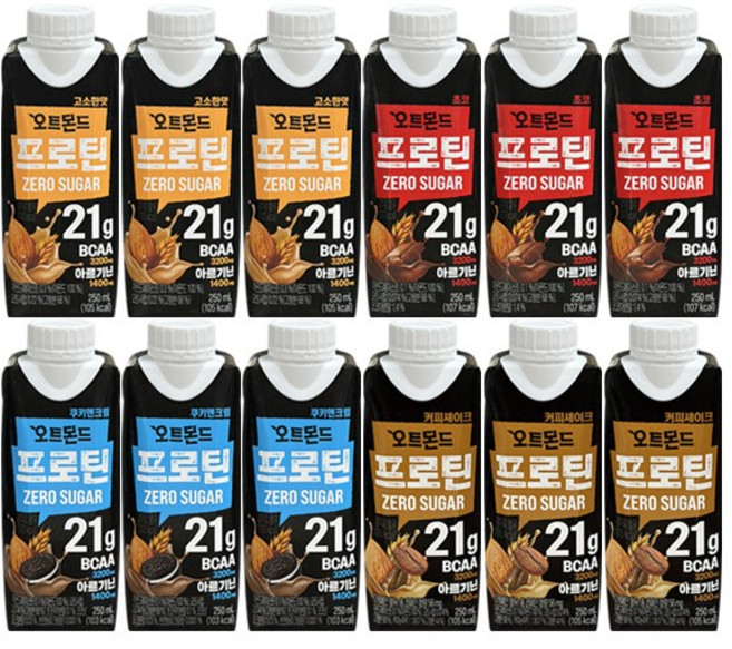 롯데칠성 오트몬드 프로틴 (고소한맛+초코+쿠키앤크림+커피셰이크), 250ml