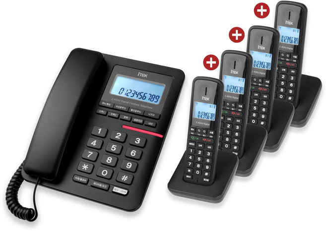 아이텍 IK-3010 유무선전화기 (유선 1개+무선 4개) 가정용 사무용 업소용, IK-3010+무선 3대추가