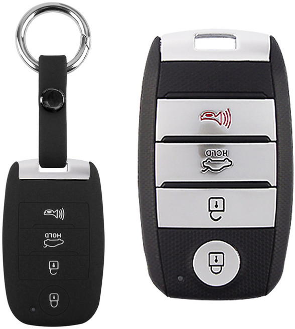 더조은셀러 기아 뉴 올뉴 더뉴 K3 K5 쏘렌토R 스포티지R 쏘울 니로 카렌스 호환 스마트키 키링+키홀더 실리콘 케이스 key-10 키홀더, 블랙