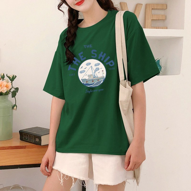 스타일아유 빈티지 그래픽 프린트 데일리 캐주얼 티셔츠 빅사이즈 레이어드 여성 롱티 면100% TS2735