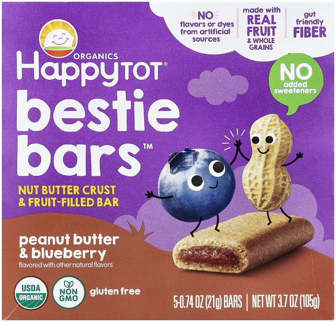 Happy Family Organics HappyTot® Bestie Bars™ 땅콩 버터 및 블루베리 맛 바 5개 각 21g(0.74oz) Organics (해피, Happy Family Organics HappyTot, 21g, 1 - 쿠팡
