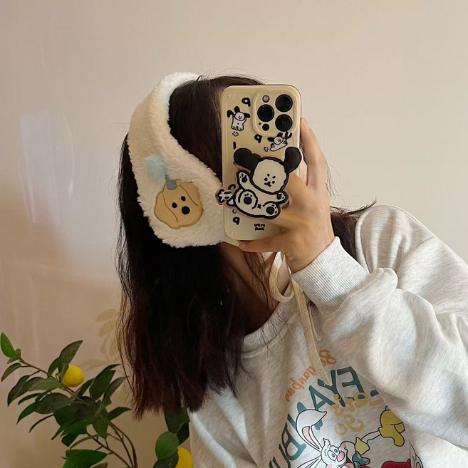 여성 겨울 방한귀마개 턱 끈 귀도리 귀여운 강아지 뽀글이 귀마개