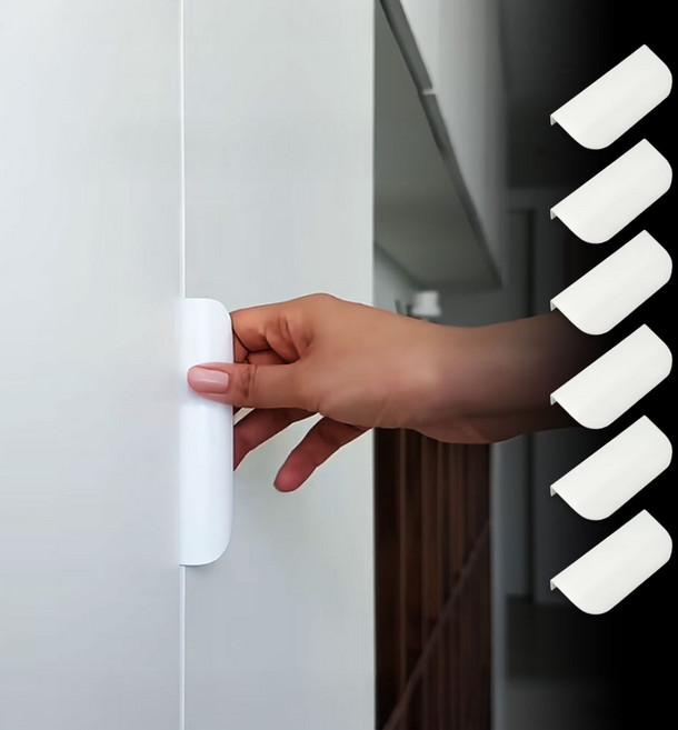 하루해 히든도어손잡이 무타공 싱크대 서랍 가구 손잡이, 80mm, 6개, 화이트