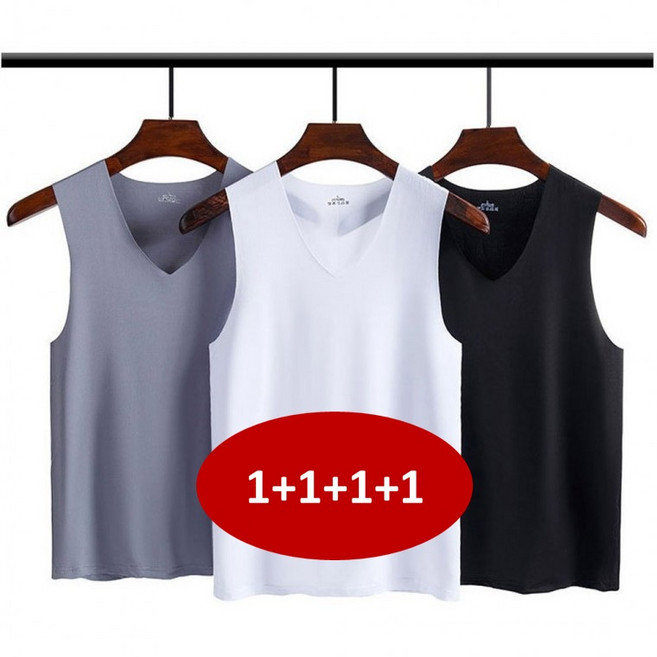 1+1+1+1 아이스 에어플로우 V넥 남성 심리스 무봉제 쿨 나시 런닝 속옷 이너 빅사이즈 민소매
