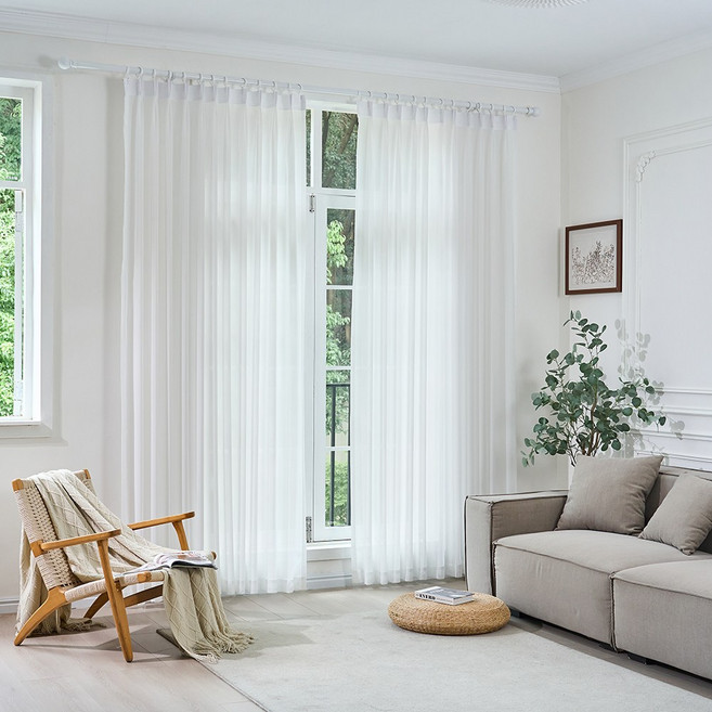 커튼콜 비침없는 밀크 쉬폰커튼 2p/거실 안방 차르르커튼/나비주름핀형 아일렛형