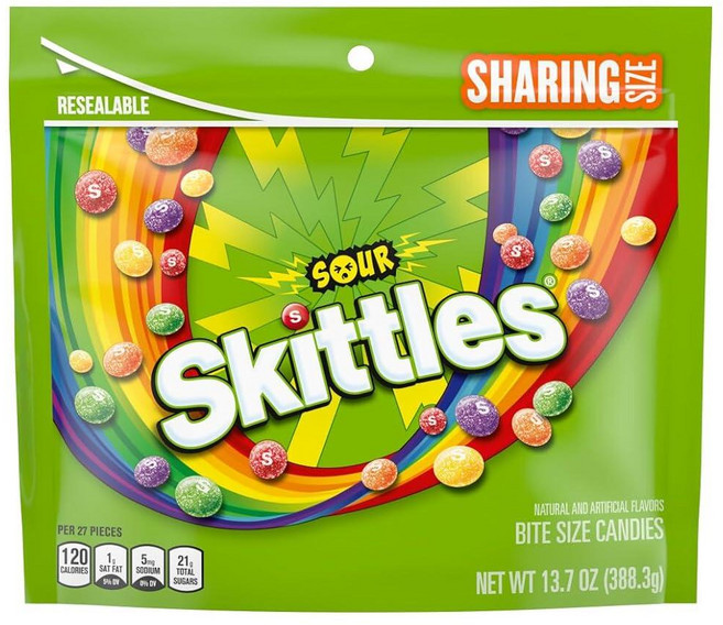 SKITTLES 사워 츄이 캔디 벌크 팩 - 공유 사이즈 388.4g(13온스) 백 (6팩) 톡 쏘는 과일 맛(사워 딸기 라임 레몬 오렌지 및 포도) 개별 포장 파