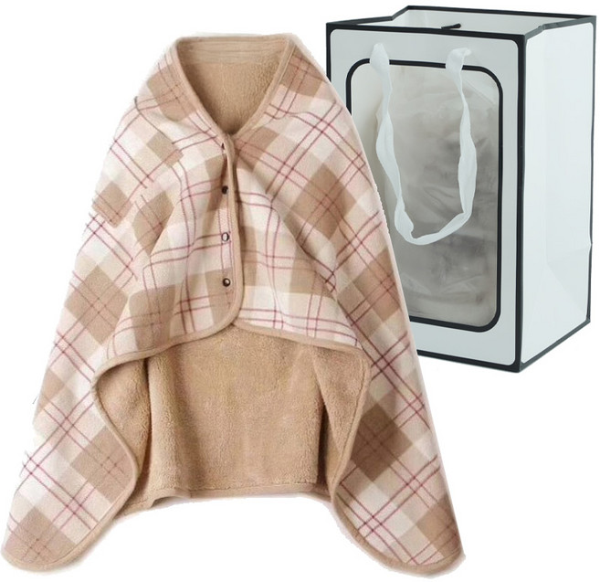 도소 망토담요+창문형쇼핑백 똑딱이 단추형 치마 체크 무릎담요-중형사이즈 80x130cm