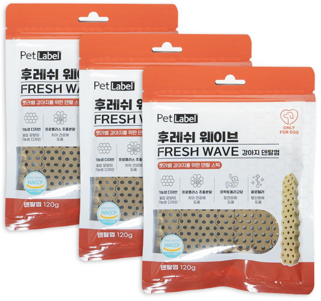 펫라벨 후레쉬웨이브 강아지 덴탈껌 120 g (라지) 치석관리 치석관리 반려동물 구강관리 강아지간식, 3개, 120g, BIG