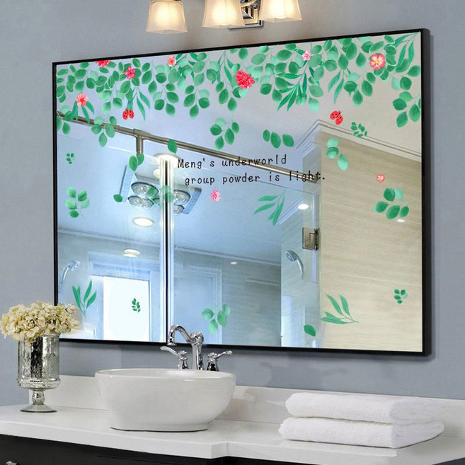JINGHENG 욕실 거울 스티커 침실 화장대 거울 장식 싱그러운 유리 배치 스티커 벽지 자가 접착 벽지, XL8390 탐미함 그린 디어 스티커