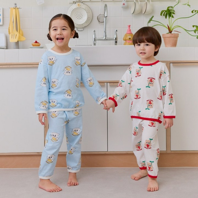 아이숲 아동용 숲프렌즈 루즈핏 30수싱글 실내복 상하의 세트