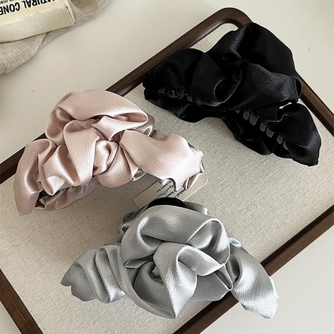 [꽃핀샵]- 풍성한 볼륨 곱창 유광 새틴 올림머리 여성헤어집게 블랙/인디핑크/그레이