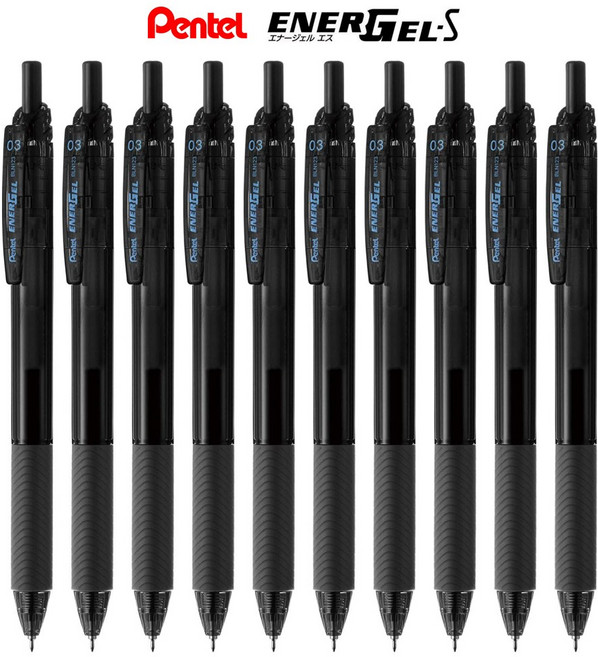 PENTEL 에너겔 에스 볼펜 0.3mm 중성펜 BLN123-A, 10개, 블랙