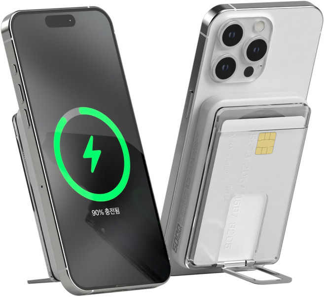 이어맥 울트라 슬림 카드지갑 포함 듀얼 맥세이프 22.5W 고속충전 보조배터리 5000mAh PTPB-200, 화이트