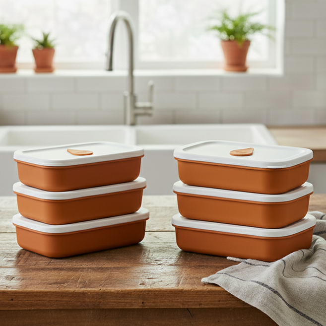 소노리떼 국산 실리콘 스팀홀 반찬통 반찬그릇 밥팩 직사각 400ml 6팩 세트, 6개, 카멜옐로