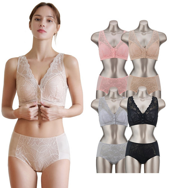 [똑딱브라] 오모떼 입고 벗기 편한 스냅 1초 똑딱 여자 속옷 볼륨 브라 팬티 8종 풀 세트