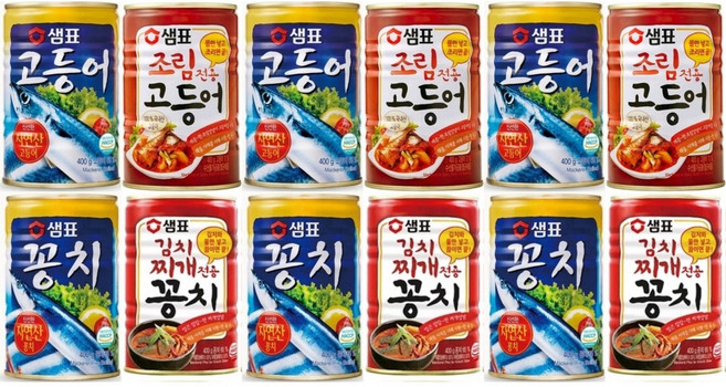샘표 통조림 4종 400g 모음 김치꽁치+꽁치+조림고등어+고등어 X 3세트