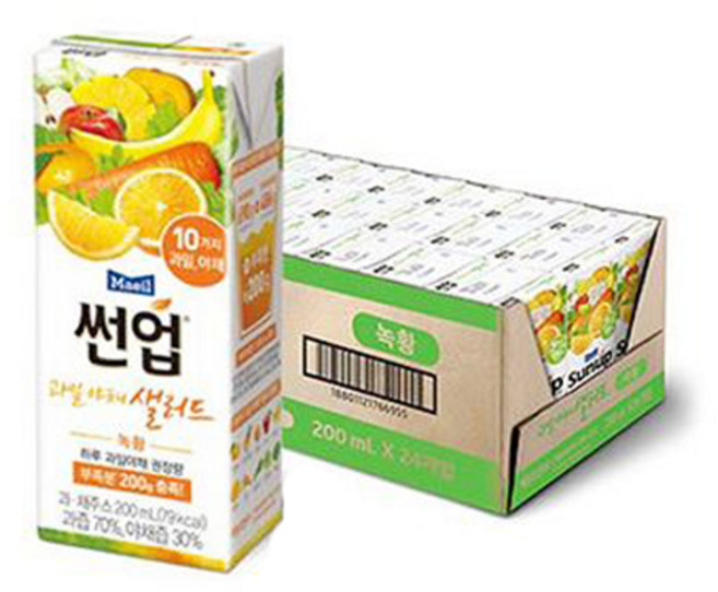 썬업 과일야채샐러드 혼합쥬스 녹황, 200ml, 3개