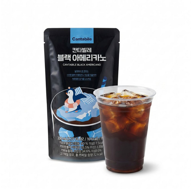 마켓큐브 칸타빌레 블랙아메리카노 파우치 얼음컵 과일 편의점 커피, 230ml, 10개