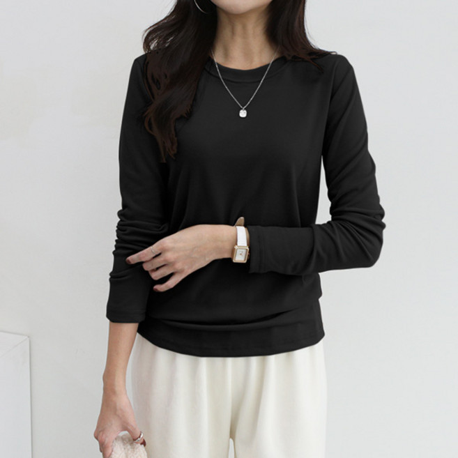 마이쏭 여성 기모티 스판 겨울 이너티 도톰 포근피치스판라운드티(기모)