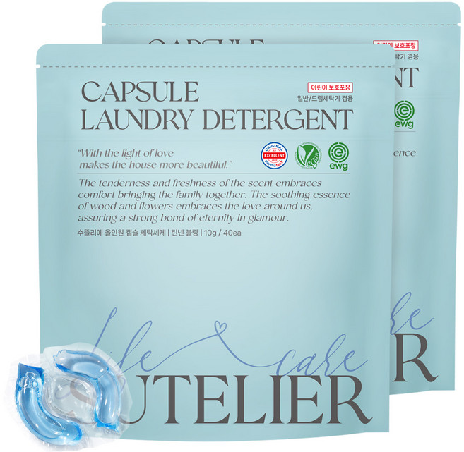 수뜰리에 8in1 고농축 올인원 캡슐세제 린넨블랑, 2개, 40개입