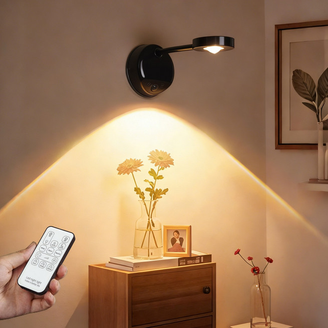 오이키 센서등 스팟 조명 무선 무타공 LED등 리모컨포함 대용량 배터리 현관등, 1개, 블랙