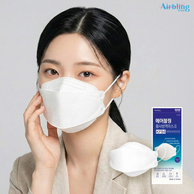 에어블링 KF94 마스크 대형 국산 황사 방역 미세먼지 차단 일회용 3D 입체 숨쉬기편한 개별포장, 25매입, 1세트, 화이트