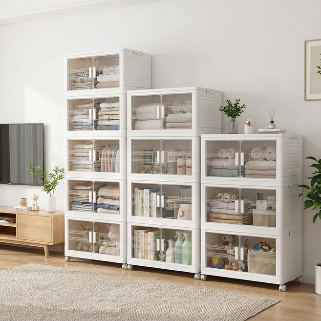 씽크라이프 360도 이동식 폴딩 다용도 수납장 특대형 수납정리함, 화이트