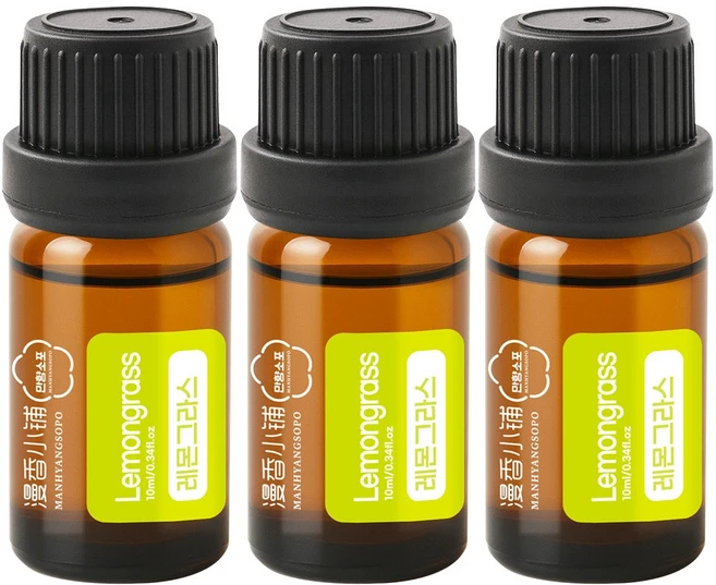 1+1+1 천연 100% 아로마 오일 에센셜 만향소포 PETA 비건 아로마테라피, 3개, 10ml, 레몬그라스 에센셜오일 - 쿠팡