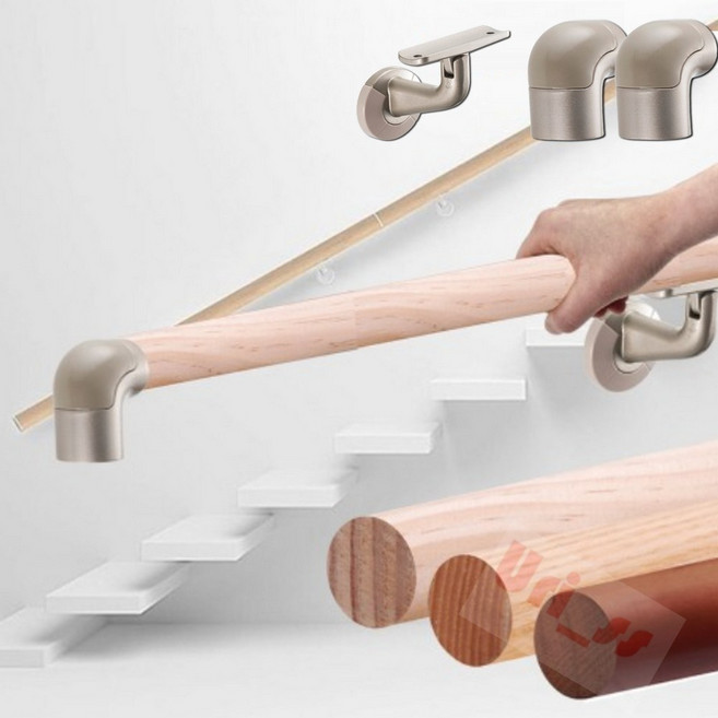 우리상회 원목 계단 복도 안전 손잡이 600 벽부형핸드레일, 600원목 핸드레일세트_애쉬