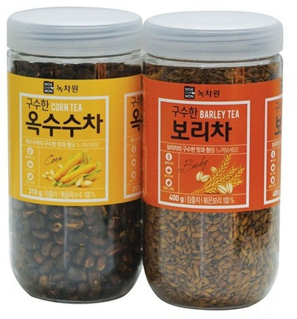 구수한2종세트(보리차 400g+옥수수차 310g) 학교 학원 사무실 공장 탕비실 행정실 교무실 교회 선물 차세트, 2개, 2개, 단품, 1개입