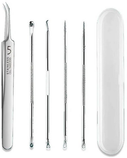 스테인리스 트위저 여드름 5 셀 스틸 세트 클립 제거 여드름 세트 5 클립 바늘, 5PC 2, 1개