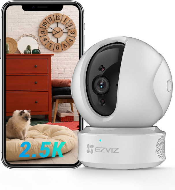 EZVIZ 360° 팬/틸트 WiFi 카메라 실내 가정용 카메라 및 오디오가 포함된 베이비 모니터 휴대폰 앱이 반려동물 야간 투시 모션 감지 양방향 오디오 C6N 블, C6CN 2.5K